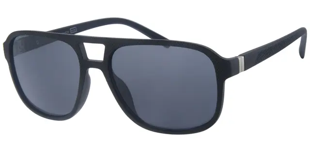 [404462-2165] Solbrille herre model med gummi overflade og mat sølv dekoration på stænger samt sorte glas