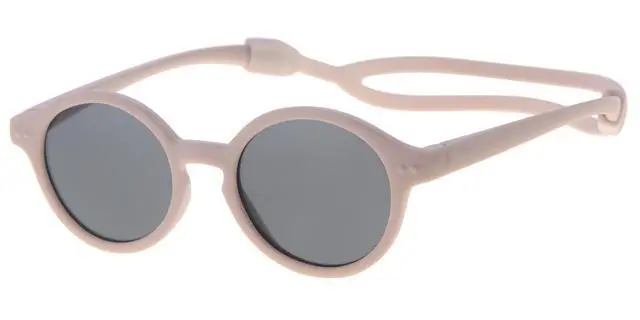 Childrens sunglas biege/Pink rubbertouch with neck strap and smoke lenses