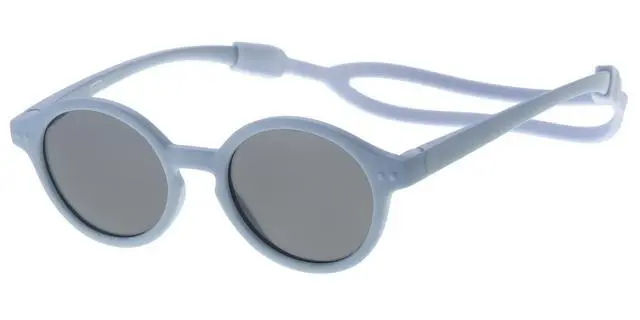 Childrens sunglass light blue with neck strap rubber touch and smoke lenses