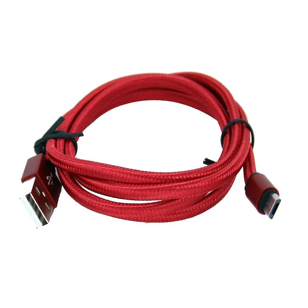 Micro USB til USB A flettet kabel 1m. Rød
