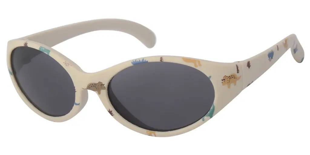 Solbrille  gul med dino print og sorte glas