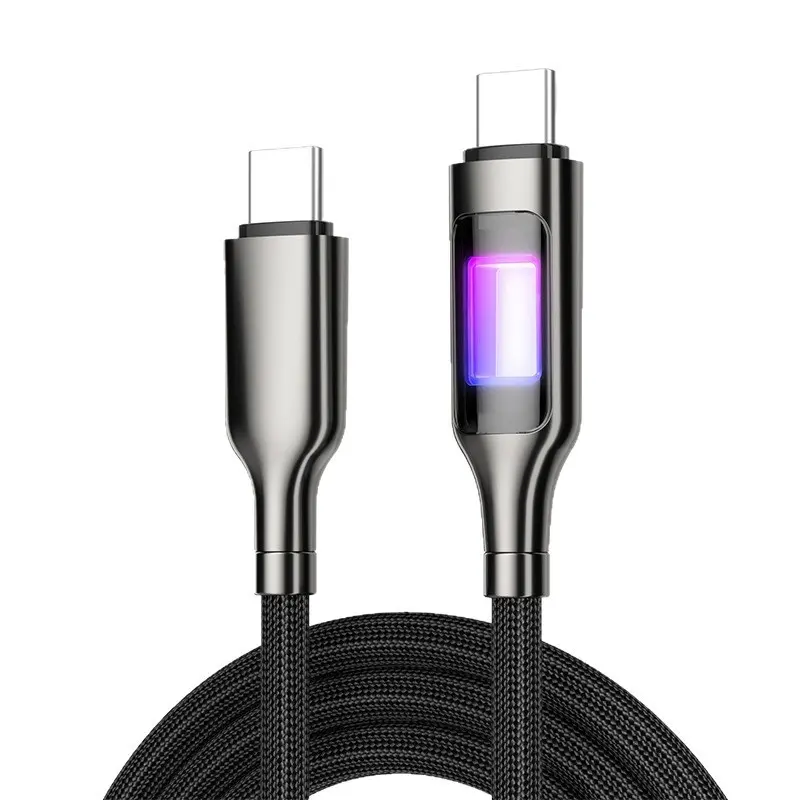 USB C til USB C kabel 2.0 m Metallic grå flettet, med led indikator 3,0 amp max. 60 watt  