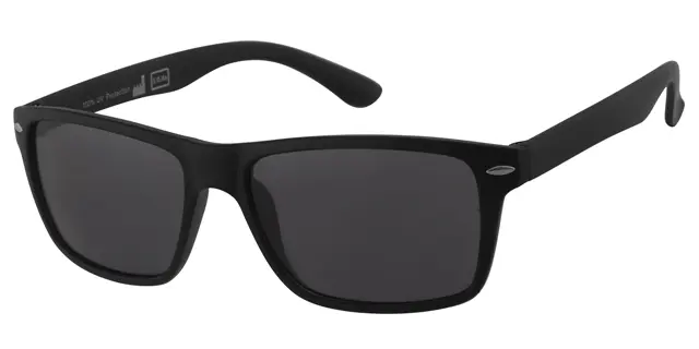 Solbrille mat sort med sølv deco samt sorte glas