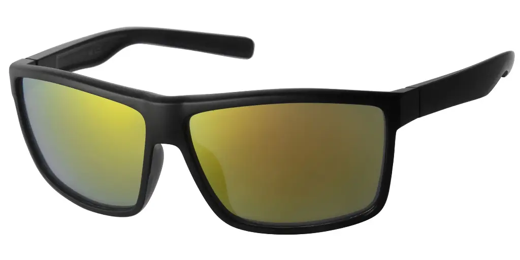 Solbrille mat sort med is guld glas