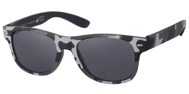 Solbrille  sort med lilla blomster print og sorte glas