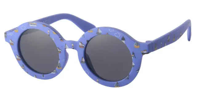Solbrille mat blå med print og sorte glas
