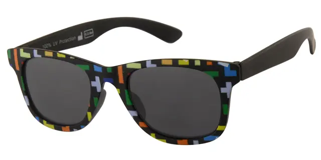 Børne Solbrille sort med flerfarve print og Sorte glas
