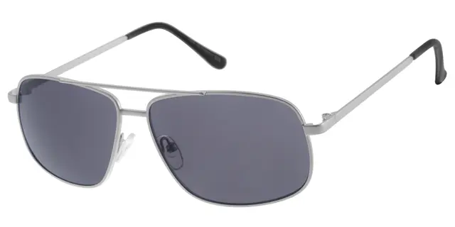 Solbrille mat sølv samt sorte glas