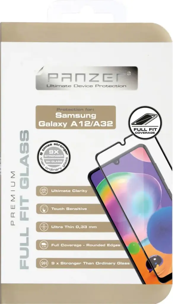Panzer  (sort) Full-Fit Samsung Galaxy A12-A13-A32-A04s skærmbeskytter