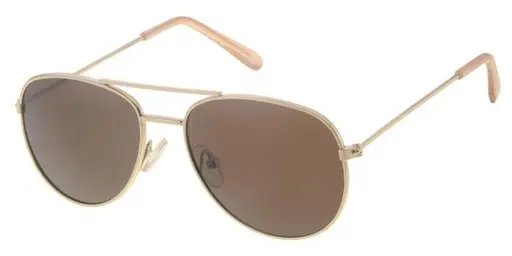 [505112-23007] [505112-23007] Børne Solbrille Aviator guld stel med biege hockey ender samt brune glas