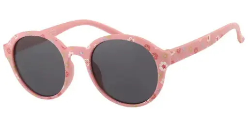 [505265-16026] Børne Solbrille mat pink med blomster og Sorte glas