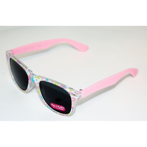 [505028] Børne Solbrille transperant front pink stænger med sorte glas