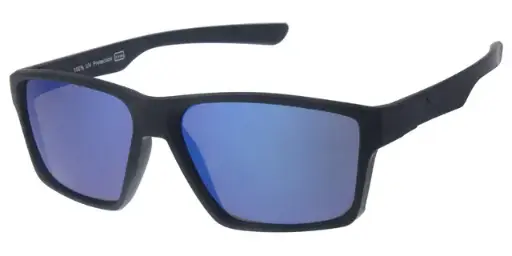 [404498-70180] Solbrille sort med gummi overflade samt blå spejlglas 