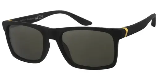 [404507-20260] Solbrille mat sort gummi overflade og guld dekoration samt grønne glas