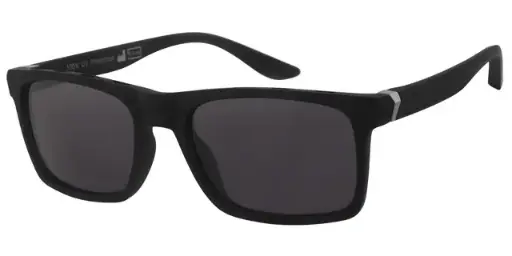 [404509-20260] Solbrille mat sort gummi overflade og gun dekoration samt sorte glas